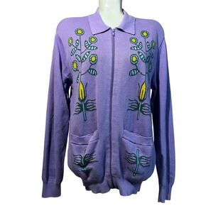Obey Unisex Floral Totem‎ Knit Zip Cardigan Lilac Medium
